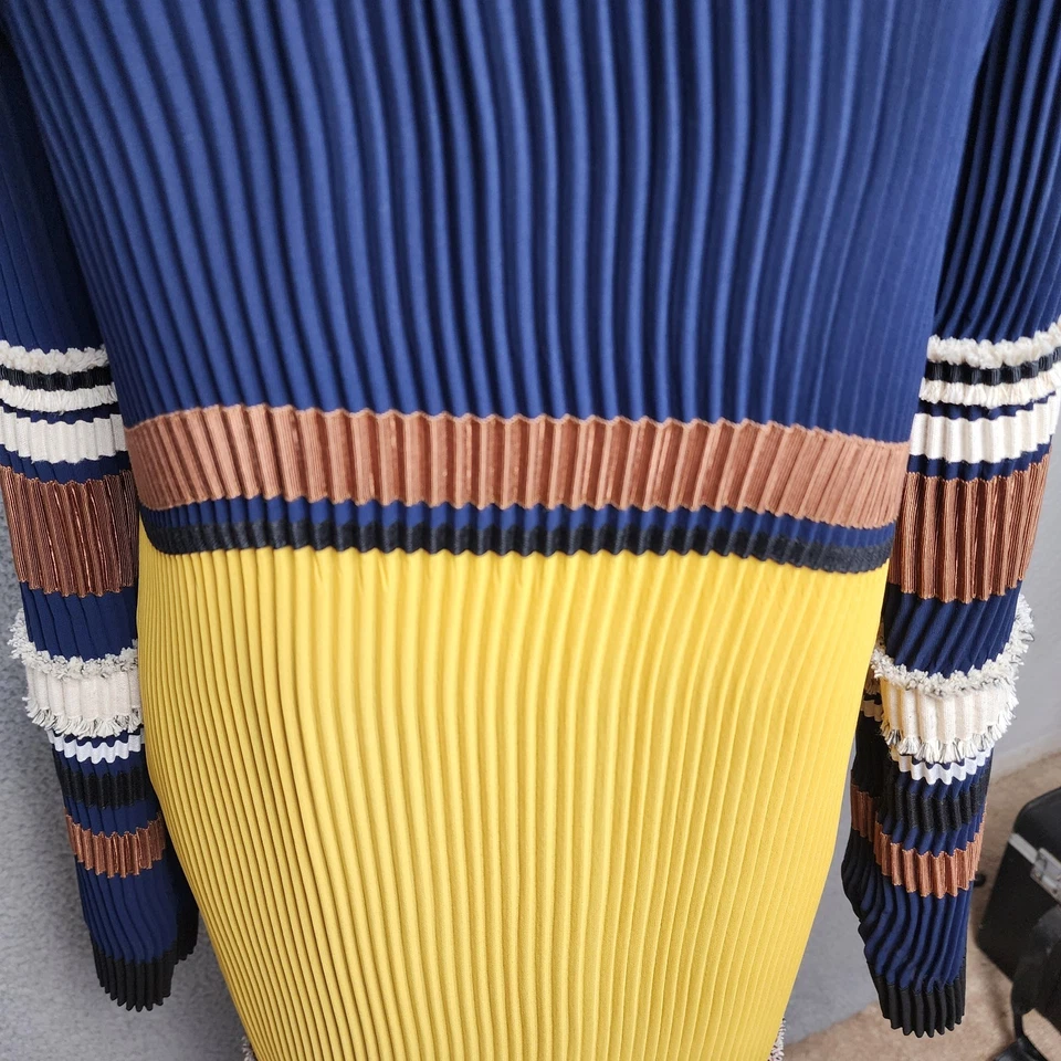 Vestido Derek Lam Seda S Mediano Pasarela Maxi Boho Lujo Plisado Festival Romántico  Foto 3 de 4