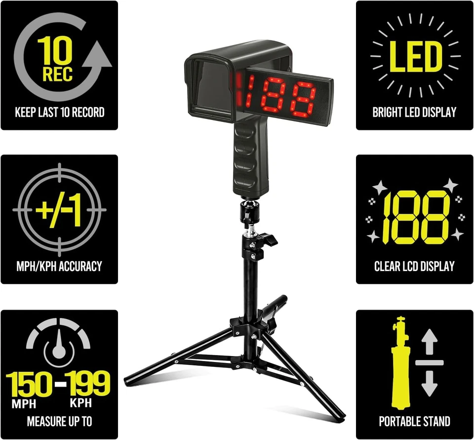 Baseball Radar Gun with Tripod, Speed Radar Gun for Baseball Softball, LED+LCD L - Image 3 of 4