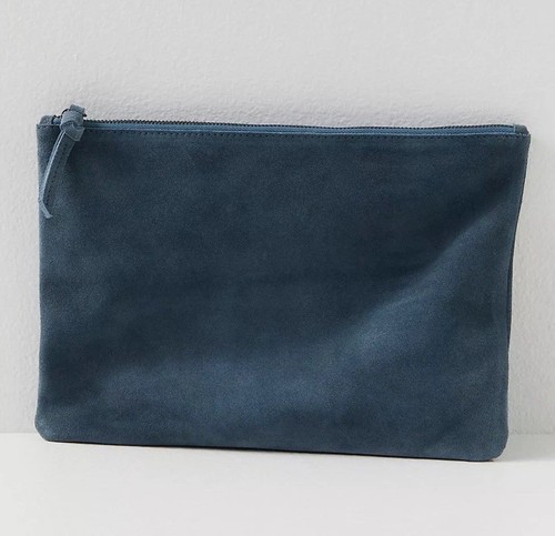 FREE PEOPLE Large Leather Pocket Pouch Tablet 8"x10" Blue HANDMADE NWT $64 - Picture 2 of 10