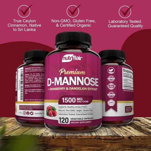 NutriFlair D-Mannose 1500mg, 120 Capsules - with Cranberry and Dandelion... - Picture 5 of 7