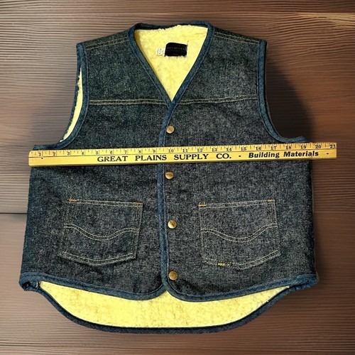 Vintage Roebucks Vest Men Medium Blue Denim Sherpa Lined Western Trucker - Picture 3 of 6