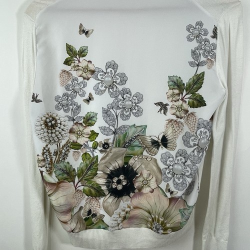 Ted Baker London Open Front Cardigan Sweater Womens Size 2 Ivory Floral Print - Picture 7 of 13