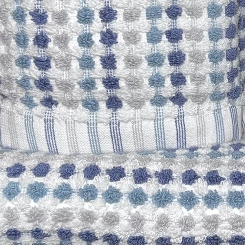 8 Pc DKNY Monet Tile Blue Gray Aqua Teal Squares Dots Striped Bath Towel Set - Picture 3 of 5