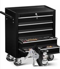 Masko® Carrello da officina - 5 Scomparti - Nero | Chiudibile a chiave | Metallo