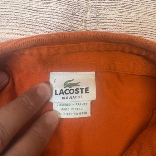 Lacoste Mens Polo Shirt Size 7 Orange Striped Collared Short Sleeve - Imagen 4 de 8