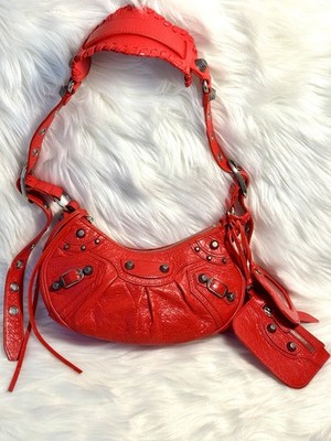 Balenciaga Le Cagole Shoulder Bag XS Red lambskin, aged-silver