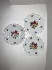 3 vintage Mitterteich Meissen Floral Gold Bavaria Germany  6-3/4" Bread Plates