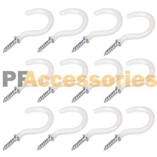 12 Pcs Utility 1-1/4" inch Steel Screw Mount Cup Hooks Plant Hanger w PVC Coated - Picture 1 of 3