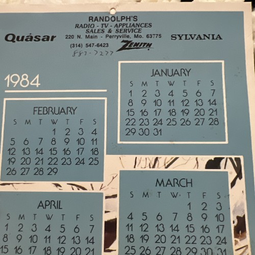 Calendario 1984 faisán y urogallo con volantes, Randolph’s Perryville, Missouri - Imagen 11 de 11
