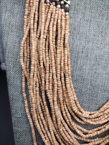 Vintage Wooden Beaded Necklace Multi Strand Hook Clasp Boho 17" Grounding Earthy - Picture 4 of 14