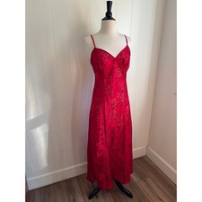 Vintage 90's Victoria's Secret Gold Label Size S Slip Red Floral Lace Maxi