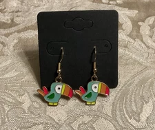 Toucan Parrot EARRINGS Silver Dangle Earrings, Floral Fashion Festival Bohemian