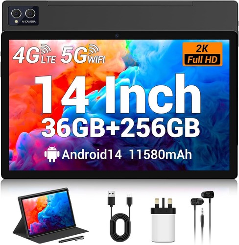 AXETOP 14 Zoll Tablet, Android 14 Tablet mit SIM-Kartenslot, 36GB RAM + 256GB ROM