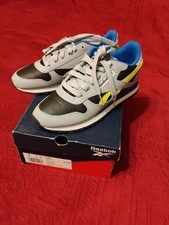 Reebok Classic Leather Junior Running Shoe Size 6 in Grey/Yellow/Blue New