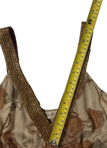 MOSS & SPY abito midi seta donna senza maniche casual paillettes fiore scollo a V marrone - Foto 6 di 12