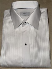 ETON MENS WHITE COTTON PLISSE TUXEDO/FORMAL SLIM-FIT DRESS SHIRT 15.5/34-35 295