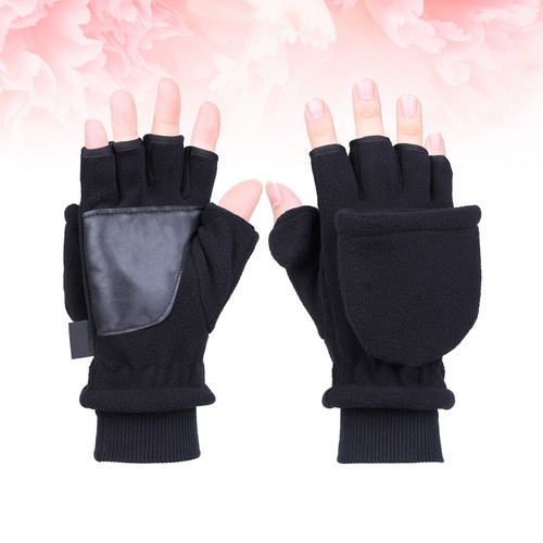 Guantes de medio dedo de doble capa para adultos con cinta espesar mantener calientes guantes al aire libre - Imagen 7 de 9