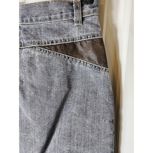 Vintage GESTOPFTES SHIRT grau braun Akzente A-Linie Denim Minirock GR 27" Taille  - Bild 4 von 8