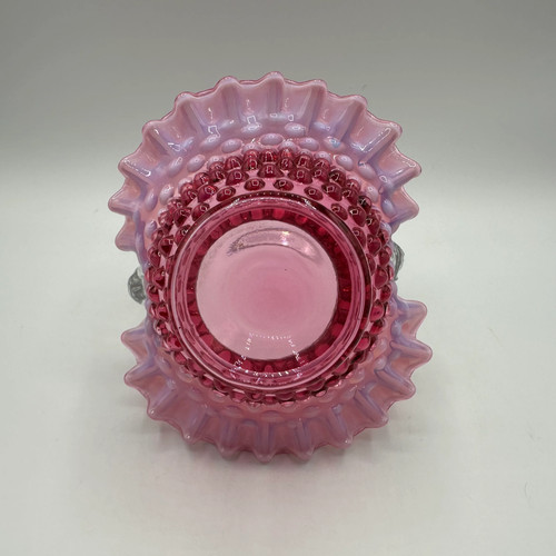 Fenton Cranberry Opalescent Hobnail Basket 7 1/2" Pre-Logo - Picture 7 of 9