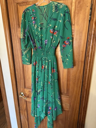 Maje Green Long Sleeve Floral Print Asymmetrical Lined Dress • Women’s Small 1 - Picture 5 of 13