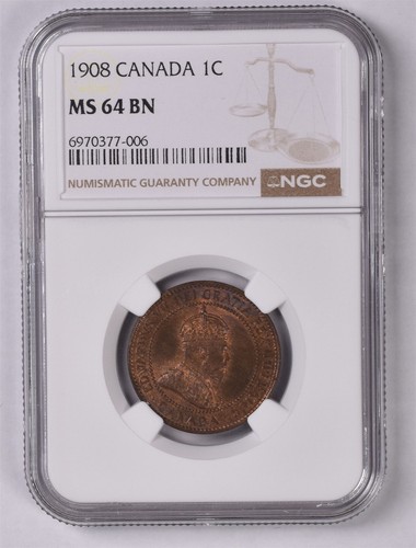 1908 Canada Large One Cent - NGC MS64 BN - Picture 3 of 3