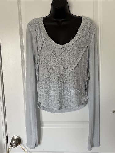 New Free People Top In Grey Dawn Sz XL - Picture 4 of 14