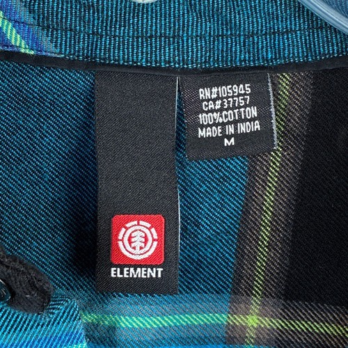 VTG Element Skateboards Mens M Blue Black Plaid Y2K Flannel Skater Grunge Shirt - Picture 8 of 11