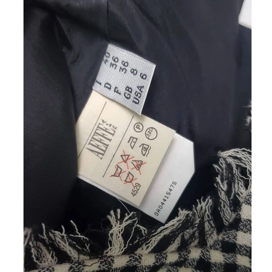 Abito Moschino Couture lana nero e panna a quadri con frange accento taglia 6