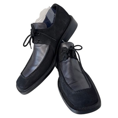 90s dress shoes Vintage Début Leather Suede Square Toe Derby 41 female 90s fashion shoes My Actual Bust is:50
