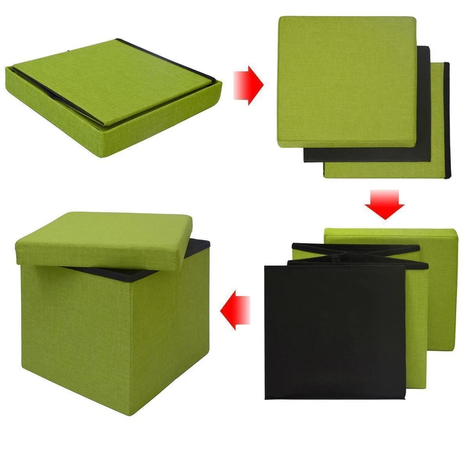Faltbarer Sitzhocker 38cm Fußhocker Polsterhocker 42L Sitzwürfel Ottomane Leinen - Bild 3 von 4
