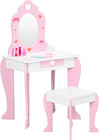 Kids Dressing Table with Mirror and Stool, Vanity Set W/Love Heart and Bow Desi