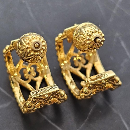 Konstantino 18k 750 Gold Hoop Earrings Filigree Open Work Design Huggies 1/2" 8g - Picture 6 of 8