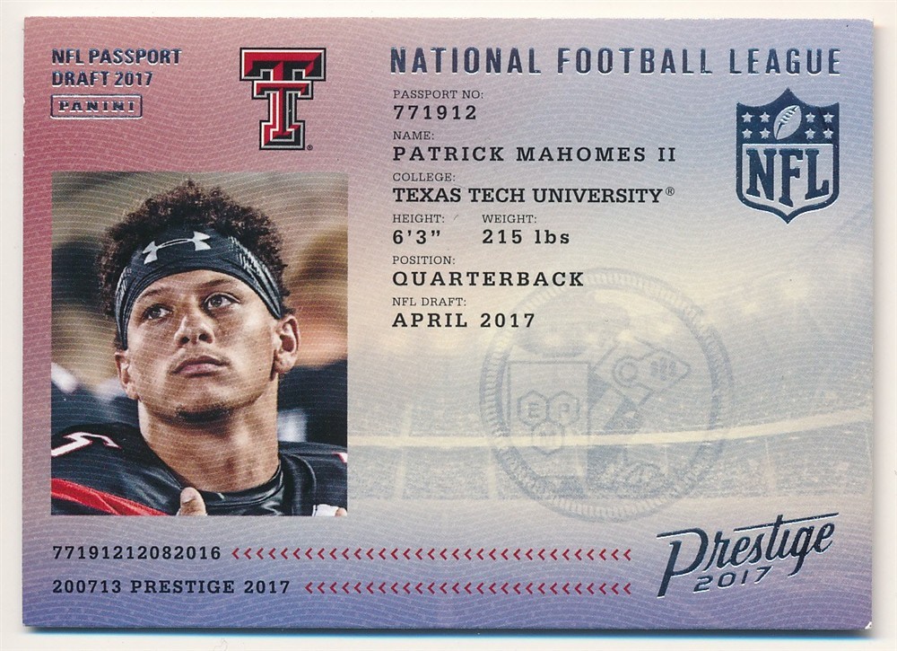 PATRICK MAHOMES 2017 PANINI PRESTIGE #5 RC ROOKIE NFL PASSPORT CHIEFS MINT SP
