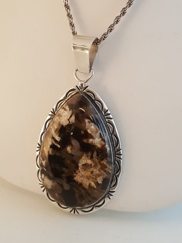 Navajo Bronzit Sterling Silber Anhänger Halskette gemarkt "M" gestempelt Lünette - Bild 11 von 12