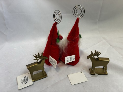 Set of 4 Holiday Place Card Holders Gnome Photo Clips Crate & Barrel Reindeer - Picture 4 of 4