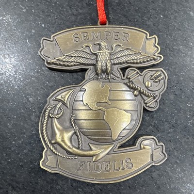 KURT ADLER METAL US MARINE CORPS SEMPER FIDELIS CHRISTMAS ORNAMENT 