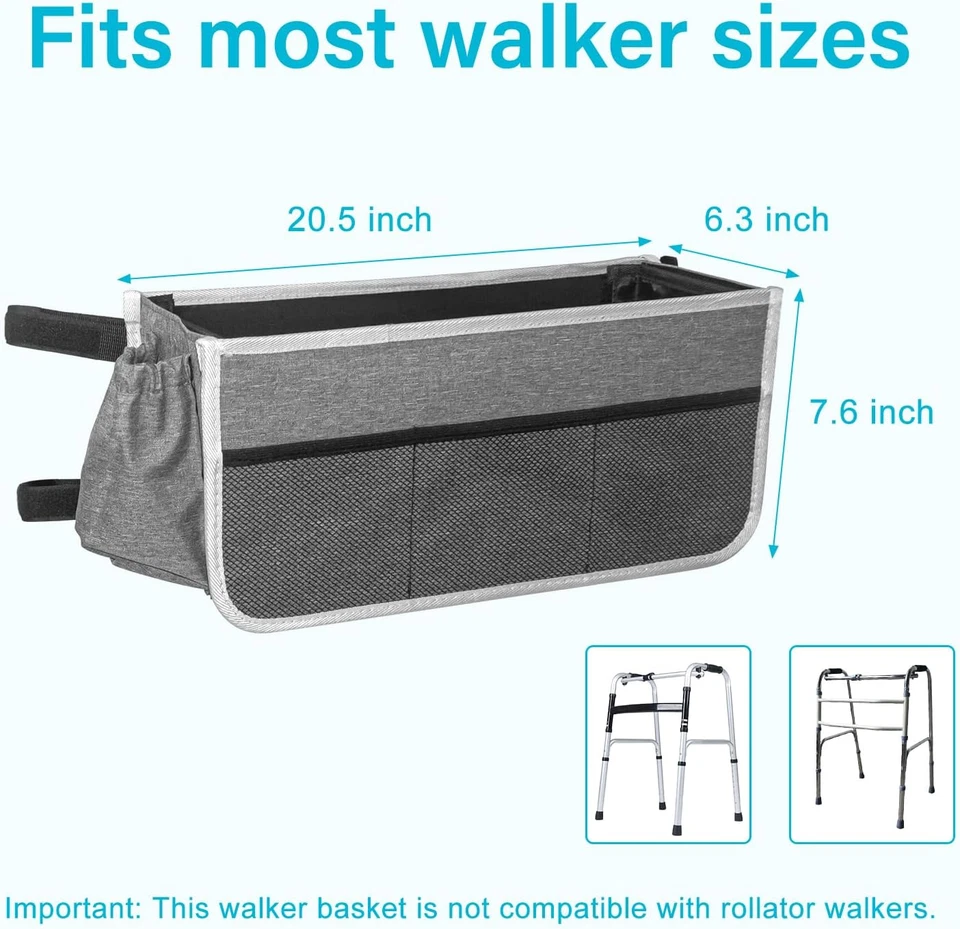 Upgrade Walker Basket Walker Bag for Folding Walker with 2 Cup Holder,Bag for Wa - Image 4 of 4