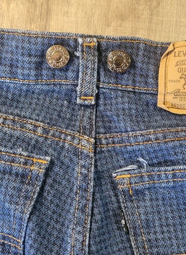 Levis 40552 5814 Suspenders Buttons Mens 30x32 Blue Jeans Checkered Made In USA - Picture 12 of 13