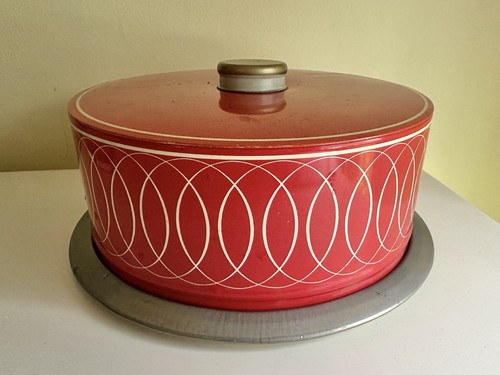Vintage 50er Jahre rot Retro Deckel Metall Blech Kuchen Keksträger Sparer Oma Kern