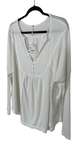 NWT Free People Leo Henley Long Sleeve Top Lightweight Thermal White Sz Medium - Picture 10 of 14