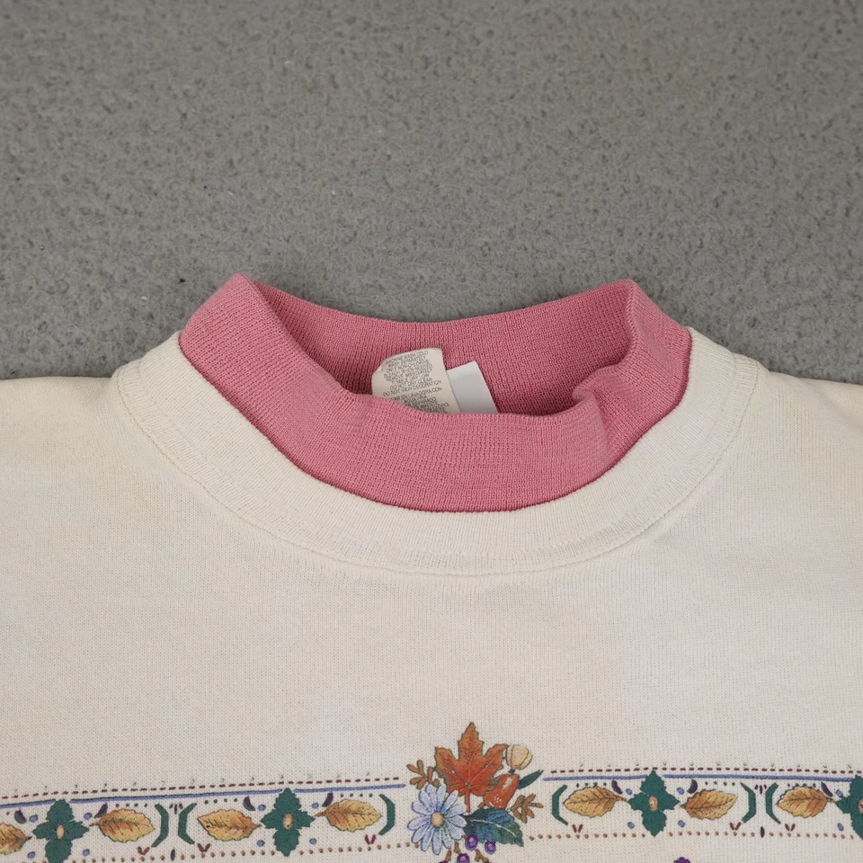 Vintage Morning Sun Sweatshirt Womens Medium White Pink Floral Crewneck USA 90s - Image 4 of 4