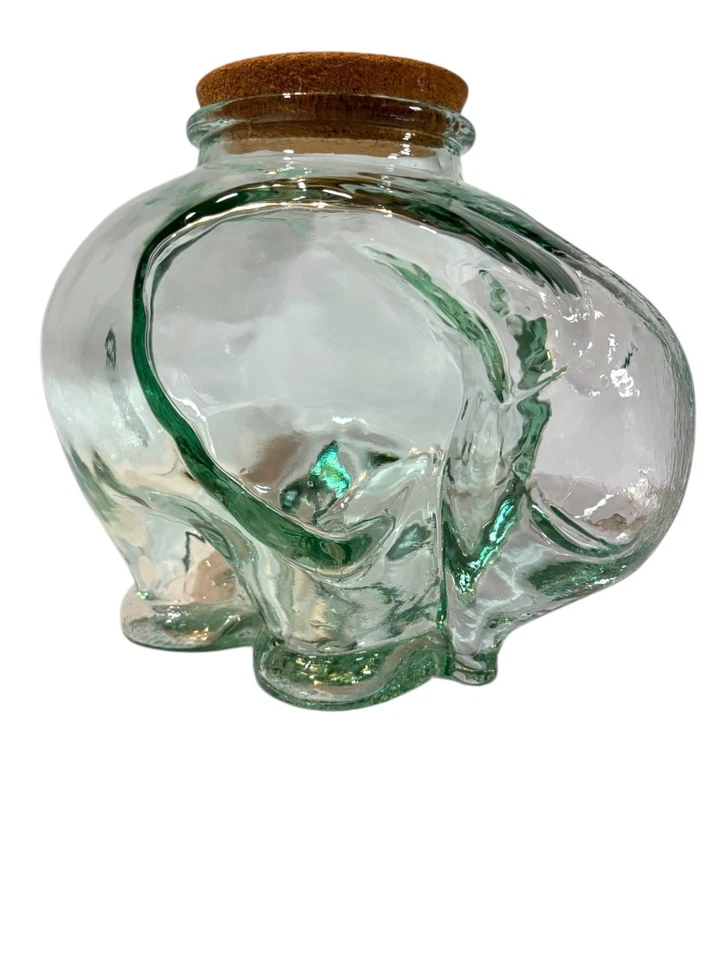 Large Green Glass Elephant Jar With Cork Lid  Decorative Storage Or Collectible - Image 3 of 4
