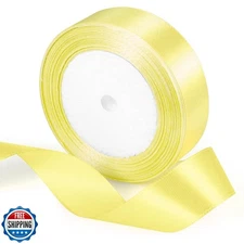25 Yards Light Yellow Satin Ribbon 1inch, Single Face Polyester Silk Fabric H