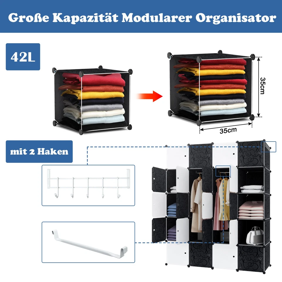 Kleiderschränke DIY Regalsystem Kunststoff Garderobenschrank Steckregal mit Tür - Bild 4 von 4