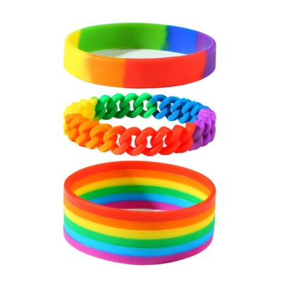 3pcs Gay Pride LGBT Rainbow Silicone Bracelet Lesbian Bisexual Men