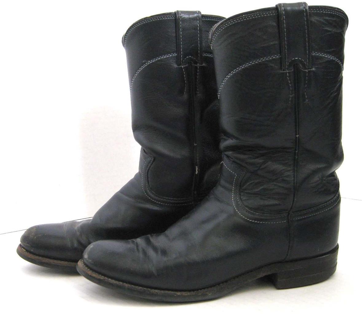 Vtg Justin Western Cowboy Roper Boots Women's Size 6.5 B Leather Navy USA Made Vtg Justin Western Cowboy Roper Boots Women's Size 6.5 B Leather Navy USA Made