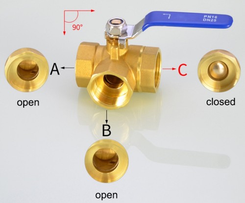 3 Way L Port 1/4" BSP Brass Ball Valve Female Pipe Fitting Lever Handle FFF UK - Picture 2 of 5
