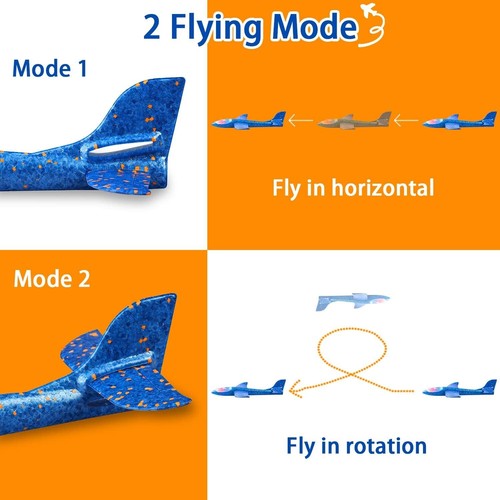 2 Pack LED Light Airplane Toys - 17.5" Foam Glider, 2 Flight Modes, Safe Fun - Picture 5 of 8