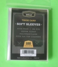 100 Ct  Plastic THICK  SOFT CARD SLEEVES fits 3x4 Top Loaders  CardBoard Gold