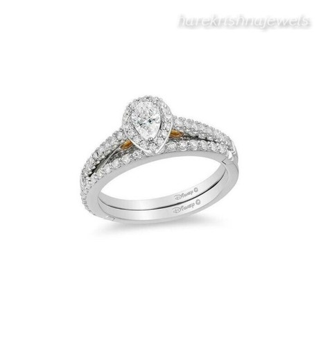 14K zweifarbiges Gold über 1,55 kt Birnenform Diamant Laborgefertigt Hochzeit Heiligenschein Ring Set - Bild 6 von 7